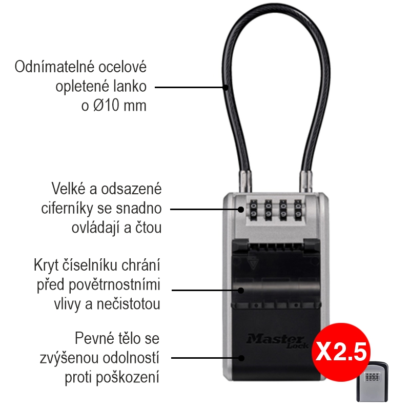 Master Lock 5482EURD schránka na klíče s lankem velká