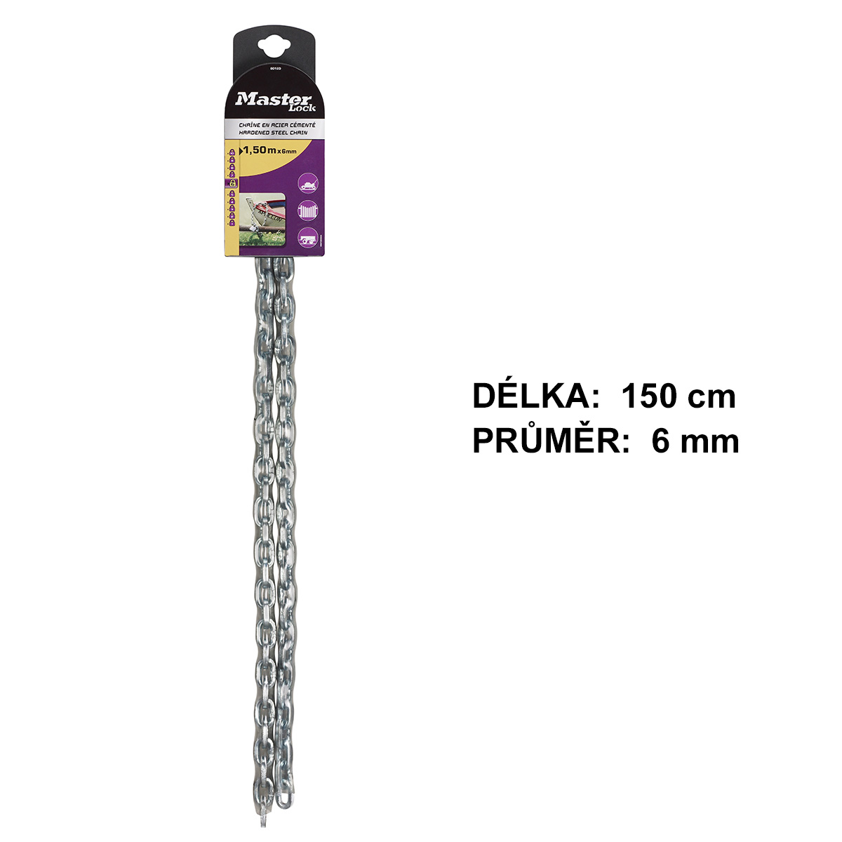 Master Lock řetěz 8012EURD 1,5 m 6 mm stříbrný kalený