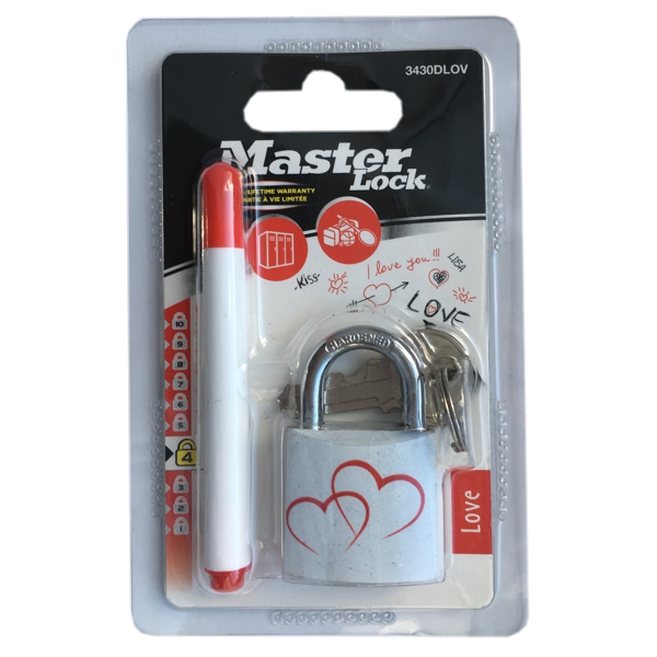 Master Lock 3430EURDLOV visací zámek Two Hearts bílý 30 mm