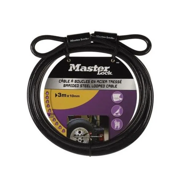 Master Lock 49EURD ocelové lanko 3 m černé smyčka